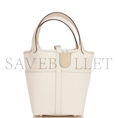 HERMES PICOTIN CARGO 18 NATA SWIFT AND TOILE CANVAS PALLADIUM HARDWARE (18*18*13cm)